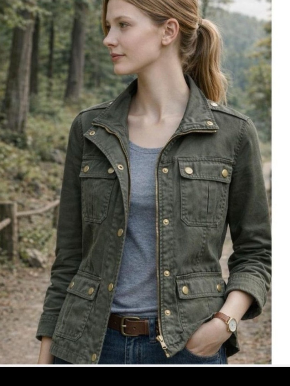 J. Crew Relaxed Boyfriend Field Jacket Olive Green Utility gold Buttons XS - Picture 4 of 13